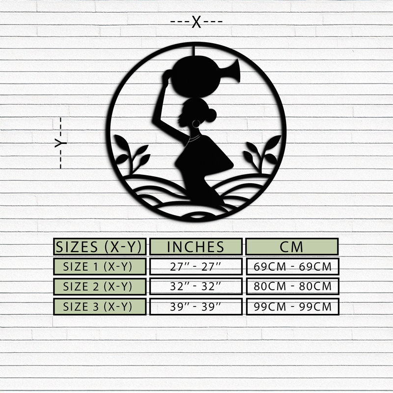 African Woman Carrying Vase Metal Wall Art – Tribal Silhouette Steel Decor for Cultural and Ethnic Interiors- KAF342