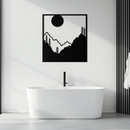 Moonlit Mountain Landscape Metal Wall Art – Modern Square Forest Scene Silhouette for Rustic Nature Decor- KAF346