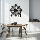 Ornate Compass Rose Metal Wall Art – Decorative Matte Black Steel with Feathers for Nautical and Boho Decor- KAF347