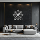 Ornate Compass Rose Metal Wall Art – Decorative Matte Black Steel with Feathers for Nautical and Boho Decor- KAF347