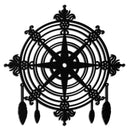 Ornate Compass Rose Metal Wall Art – Decorative Matte Black Steel with Feathers for Nautical and Boho Decor- KAF347