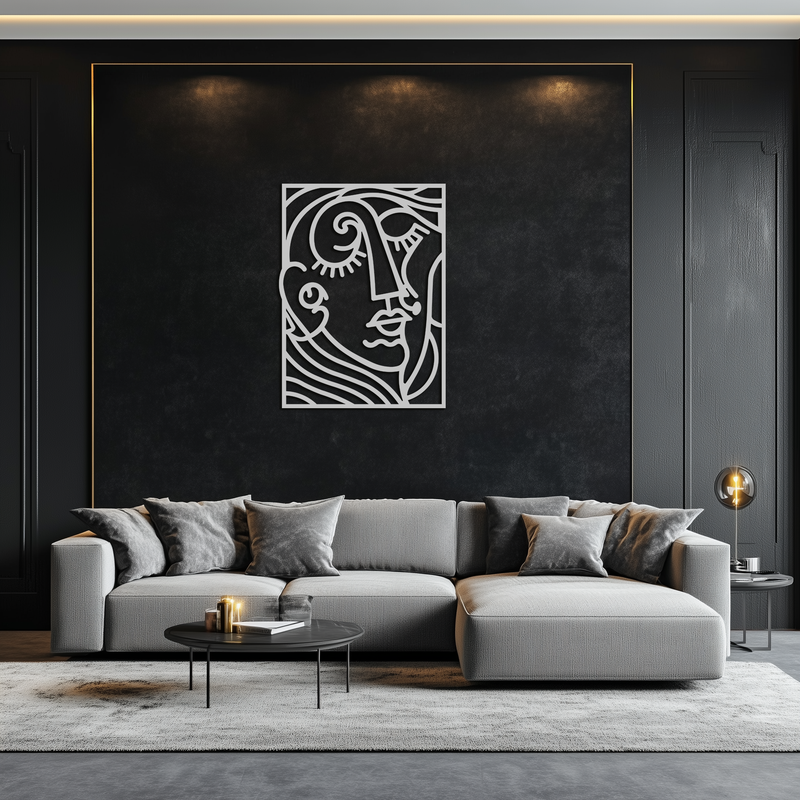 Abstract Face Silhouette Metal Wall Art – Modern Minimalist Line Art for Contemporary Interiors- KAF348