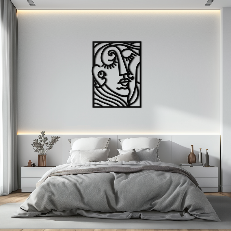 Abstract Face Silhouette Metal Wall Art – Modern Minimalist Line Art for Contemporary Interiors- KAF348