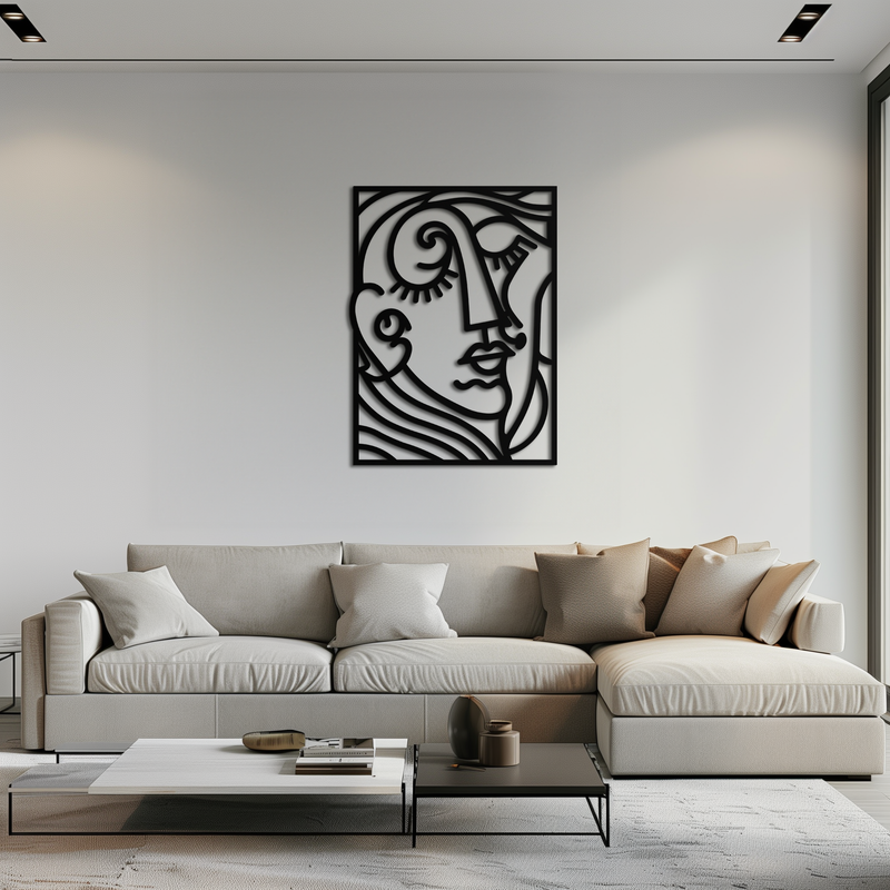 Abstract Face Silhouette Metal Wall Art – Modern Minimalist Line Art for Contemporary Interiors- KAF348