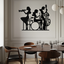 Jazz Trio Women Metal Wall Art – Musical Female Silhouette Band Playing Instruments in Black Steel- KAF349
