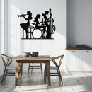 Jazz Trio Women Metal Wall Art – Musical Female Silhouette Band Playing Instruments in Black Steel- KAF349