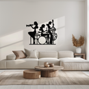 Jazz Trio Women Metal Wall Art – Musical Female Silhouette Band Playing Instruments in Black Steel- KAF349