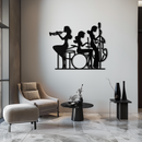 Jazz Trio Women Metal Wall Art – Musical Female Silhouette Band Playing Instruments in Black Steel- KAF349