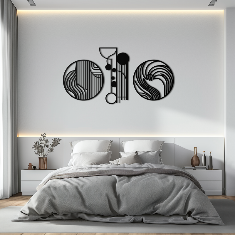 Abstract Geometric Trio Metal Wall Art – Modern Circle and Line Patterned Minimalist Steel Decor Set- KAF351