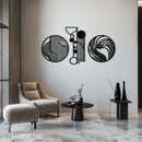 Abstract Geometric Trio Metal Wall Art – Modern Circle and Line Patterned Minimalist Steel Decor Set- KAF351