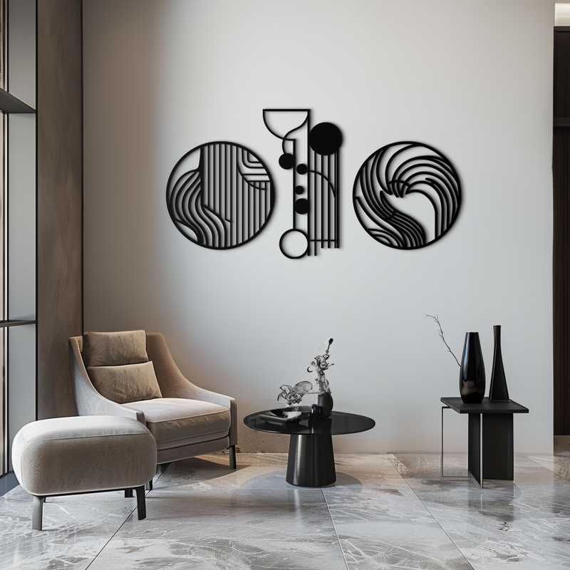 Abstract Geometric Trio Metal Wall Art – Modern Circle and Line Patterned Minimalist Steel Decor Set- KAF351
