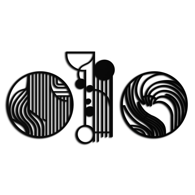 Abstract Geometric Trio Metal Wall Art – Modern Circle and Line Patterned Minimalist Steel Decor Set- KAF351