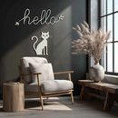 Hello Cat Metal Wall Art – Whimsical Welcome Sign with Cat Silhouette for Entryway or Living Room- KAF352