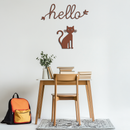 Hello Cat Metal Wall Art – Whimsical Welcome Sign with Cat Silhouette for Entryway or Living Room- KAF352