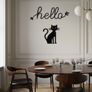 Hello Cat Metal Wall Art – Whimsical Welcome Sign with Cat Silhouette for Entryway or Living Room- KAF352