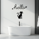 Hello Cat Metal Wall Art – Whimsical Welcome Sign with Cat Silhouette for Entryway or Living Room- KAF352