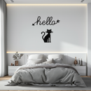 Hello Cat Metal Wall Art – Whimsical Welcome Sign with Cat Silhouette for Entryway or Living Room- KAF352