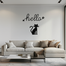 Hello Cat Metal Wall Art – Whimsical Welcome Sign with Cat Silhouette for Entryway or Living Room- KAF352