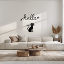 Hello Cat Metal Wall Art – Whimsical Welcome Sign with Cat Silhouette for Entryway or Living Room- KAF352