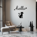 Hello Cat Metal Wall Art – Whimsical Welcome Sign with Cat Silhouette for Entryway or Living Room- KAF352