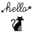 Hello Cat Metal Wall Art – Whimsical Welcome Sign with Cat Silhouette for Entryway or Living Room- KAF352