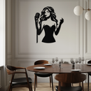 Jazz Singer Silhouette Metal Wall Art – Elegant Female Vocalist with Microphone for Modern Music Decor- KAF355