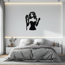 Jazz Singer Silhouette Metal Wall Art – Elegant Female Vocalist with Microphone for Modern Music Decor- KAF355