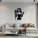 Jazz Singer Silhouette Metal Wall Art – Elegant Female Vocalist with Microphone for Modern Music Decor- KAF355