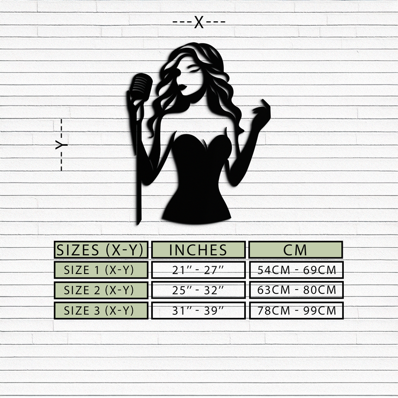 Jazz Singer Silhouette Metal Wall Art – Elegant Female Vocalist with Microphone for Modern Music Decor- KAF355