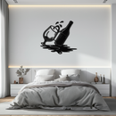 Wine Bottle and Glass Metal Wall Art – Modern Bar Decor with Splash Effect for Kitchen or Lounge Spaces- KAF356