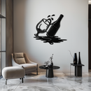 Wine Bottle and Glass Metal Wall Art – Modern Bar Decor with Splash Effect for Kitchen or Lounge Spaces- KAF356