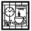 Coffee Time Metal Wall Art – Coffee Cup and Clock Design for Kitchen and Cafe Decor- KAF360
