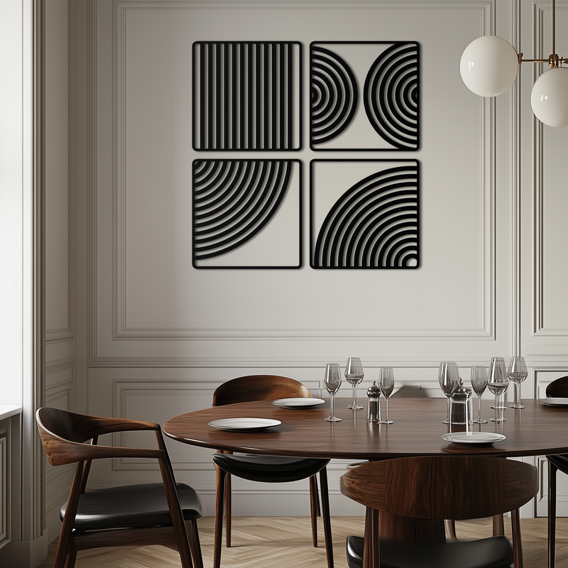 Geometric Pattern Metal Wall Art – 4-Piece Modern Minimalist Steel Decor- KAF363