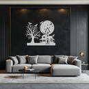 Haunted House and Bat Halloween Metal Wall Art – Spooky Full Moon Scene in Matte Black- KAF370