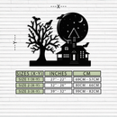 Haunted House and Bat Halloween Metal Wall Art – Spooky Full Moon Scene in Matte Black- KAF370