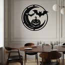 Halloween Bat Pumpkin Metal Wall Art – Spooky Jack-O'-Lantern Steel Decor- KAF371