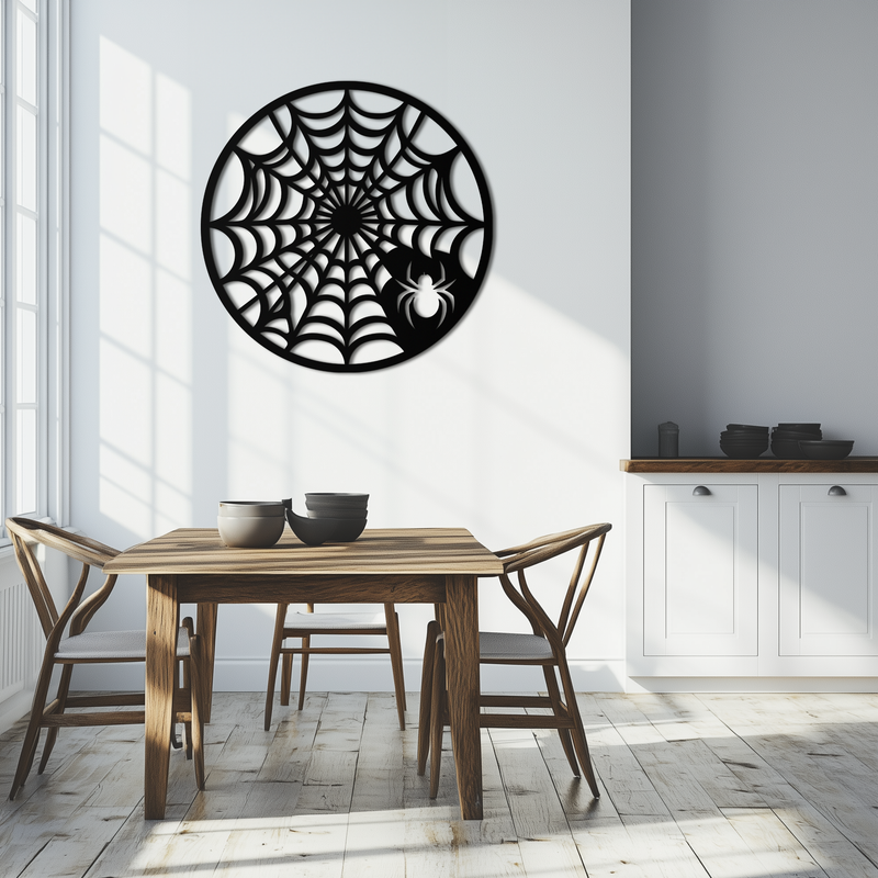 Spider Web Metal Wall Art – Round Halloween Spider Decoration- KAF372
