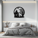 Haunted House & Bat Scene Metal Wall Art – Spooky Halloween Decor- KAF373