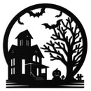 Haunted House & Bat Scene Metal Wall Art – Spooky Halloween Decor- KAF373