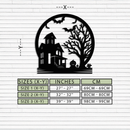 Haunted House & Bat Scene Metal Wall Art – Spooky Halloween Decor- KAF373