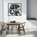 Elephant Silhouette 4-Piece Metal Wall Art – Modern Tribal Design- KAF374