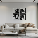 Elephant Silhouette 4-Piece Metal Wall Art – Modern Tribal Design- KAF374