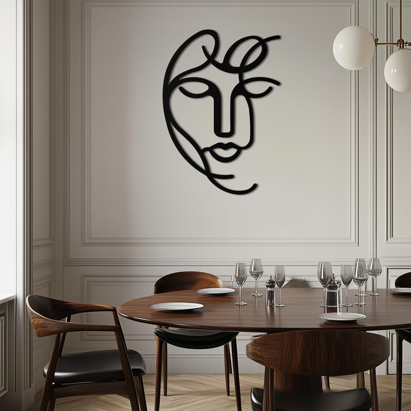 Abstract Female Line Art Metal Wall Decor – Elegant Woman Silhouette with Microphone- KAF376