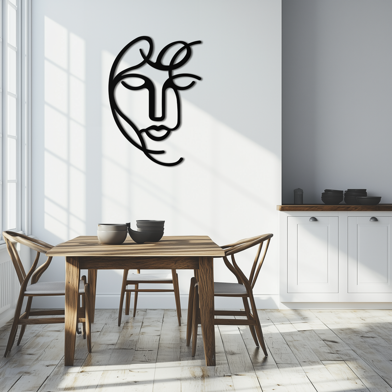 Abstract Female Line Art Metal Wall Decor – Elegant Woman Silhouette with Microphone- KAF376
