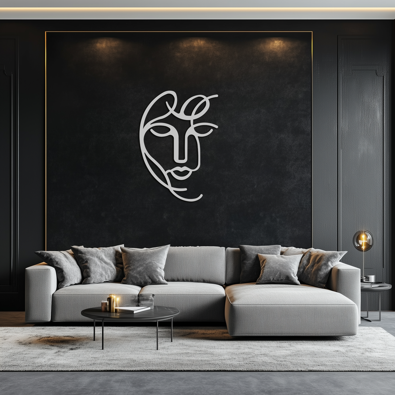 Abstract Female Line Art Metal Wall Decor – Elegant Woman Silhouette with Microphone- KAF376