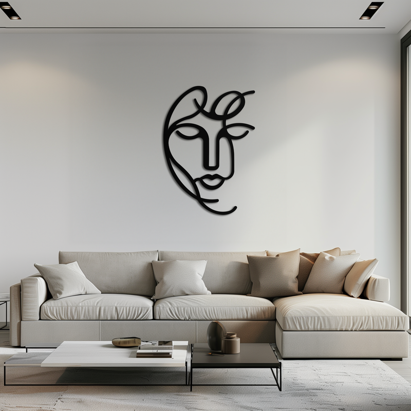 Abstract Female Line Art Metal Wall Decor – Elegant Woman Silhouette with Microphone- KAF376