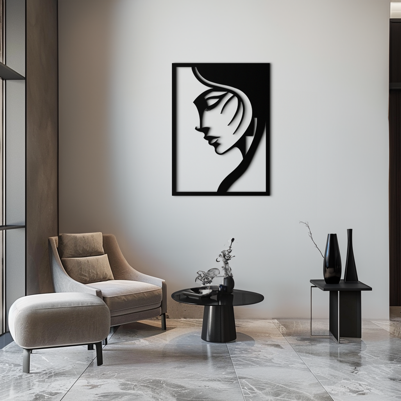 Elegant Woman Silhouette Metal Wall Art – Stylish Female Figure Home Decor- KAF381