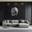 Woman with Flower Metal Wall Art – Elegant Female Silhouette Steel Decor- KAF385