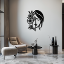 Woman with Flower Metal Wall Art – Elegant Female Silhouette Steel Decor- KAF385