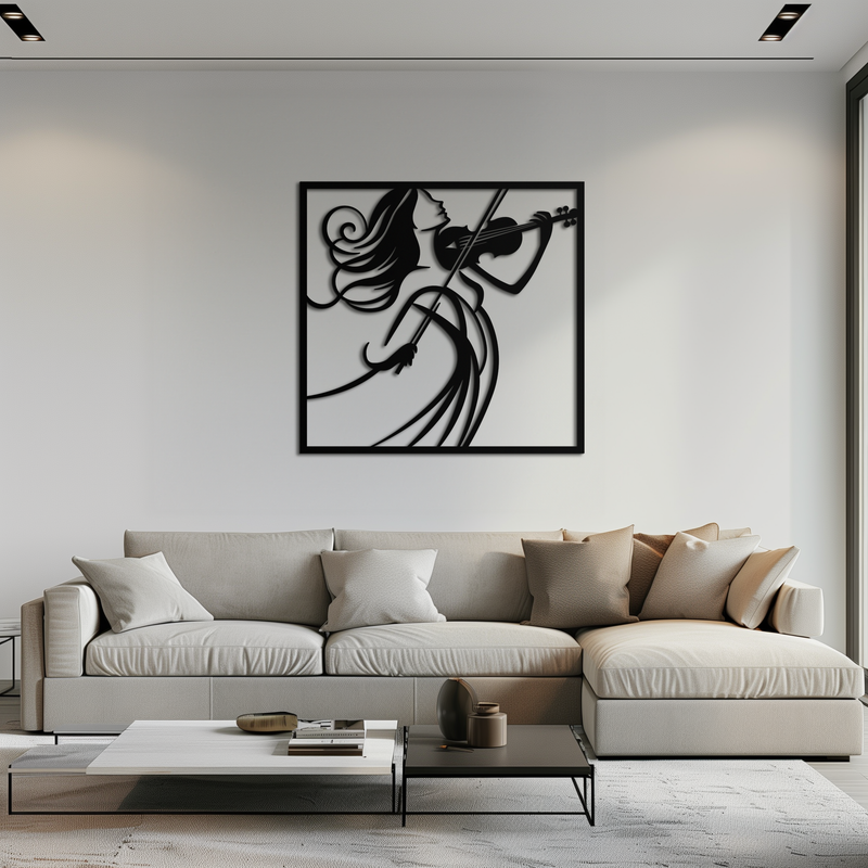 Woman Violinist Metal Wall Art – Modern Musician Silhouette Decor for Music Lovers- KAF391